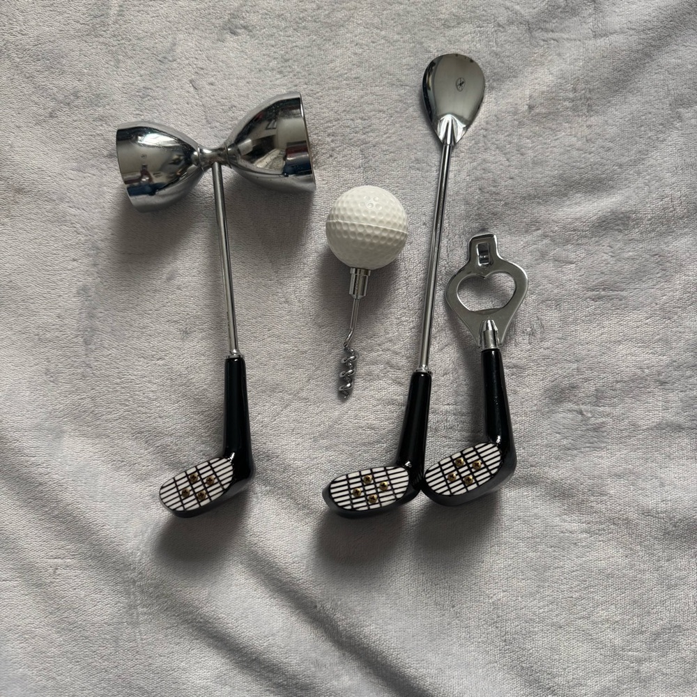 Golf Club Bar Tool Set – 4pc Vintage Style Jigger Opener Stirrer‎ Corkscrew